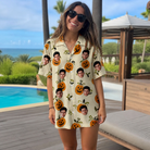 Real-life photo of someone wearing Women's Carved Chuckles Custom Face Hawaiian Shirt — custom faces printed all-over