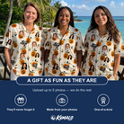 Friends in matching Women's Carved Chuckles Custom Face Hawaiian Shirt — a group gift photo