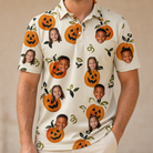 Model wearing Men's Carved Chuckles Custom Face Polo Shirt printed with kids' faces