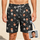 Man wearing Men's Rattle Rascals Custom Face Beach Shorts — custom faces printed all-over