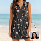 Woman wearing Women's Rattle Rascals Custom Face V-Neck Dress — custom faces printed all-over
