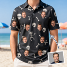 Man wearing Men's Rattle Rascals Custom Face Polo Shirt — custom faces printed all-over