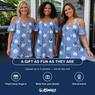 Friends in matching Women's Autumn Orbs Custom Face Off-Shoulder Dress — a group gift photo