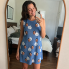 Real-life photo of someone wearing Women's Autumn Orbs Custom Face Tank Dress — custom faces printed all-over