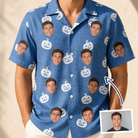 Man wearing Men's Autumn Orbs Custom Face Hawaiian Shirt — custom faces printed all-over