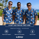 Friends in matching Men's Autumn Orbs Custom Face Hawaiian Shirt — a group gift photo