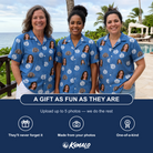 Friends in matching Women's Autumn Orbs Custom Face Hawaiian Shirt — a group gift photo