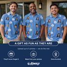 Friends in matching Men's Autumn Orbs Custom Face Polo Shirt — a group gift photo