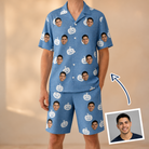 Man wearing Men's Autumn Orbs Custom Face Shirt & Shorts Set — custom faces printed all-over