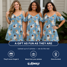 Friends in matching Women's Wisp Whimsy Custom Face Off-Shoulder Dress — a group gift photo