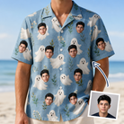 Man wearing Men's Wisp Whimsy Custom Face Hawaiian Shirt — custom faces printed all-over
