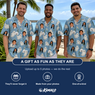 Friends in matching Men's Wisp Whimsy Custom Face Hawaiian Shirt — a group gift photo