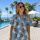 Real-life photo of someone wearing Women's Wisp Whimsy Custom Face Hawaiian Shirt — custom faces printed all-over