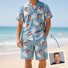 Man wearing Men's Wisp Whimsy Custom Face Shirt & Shorts Set — custom faces printed all-over