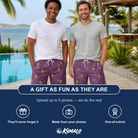 Friends in matching Men's Spindle Specters Custom Face Beach Shorts — a group gift photo