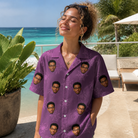 Real-life photo of someone wearing Women's Spindle Specters Custom Face Hawaiian Shirt — custom faces printed all-over