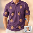 Man wearing Men's Spindle Specters Custom Face Polo Shirt — custom faces printed all-over