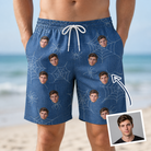 Man wearing Men's Silk Screams Custom Face Beach Shorts — custom faces printed all-over