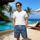 Real-life photo of someone wearing Men's Silk Screams Custom Face Beach Shorts — custom faces printed all-over