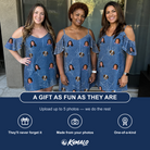 Friends in matching Women's Silk Screams Custom Face Off-Shoulder Dress — a group gift photo