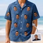 Man wearing Men's Silk Screams Custom Face Hawaiian Shirt — custom faces printed all-over