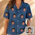 Woman wearing Women's Silk Screams Custom Face Hawaiian Shirt — custom faces printed all-over