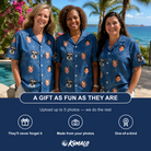 Friends in matching Women's Silk Screams Custom Face Hawaiian Shirt — a group gift photo