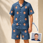 Man wearing Men's Silk Screams Custom Face Shirt & Shorts Set — custom faces printed all-over