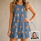 Woman wearing Women's Epitaph Escapades Custom Face Tank Dress — custom faces printed all-over