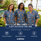Friends in matching Women's Epitaph Escapades Custom Face Hawaiian Shirt — a group gift photo