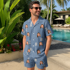 Real-life photo of someone wearing Men's Epitaph Escapades Custom Face Shirt & Shorts Set — custom faces printed all-over