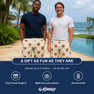 Friends in matching Men's Winged Whispers Custom Face Beach Shorts — a group gift photo