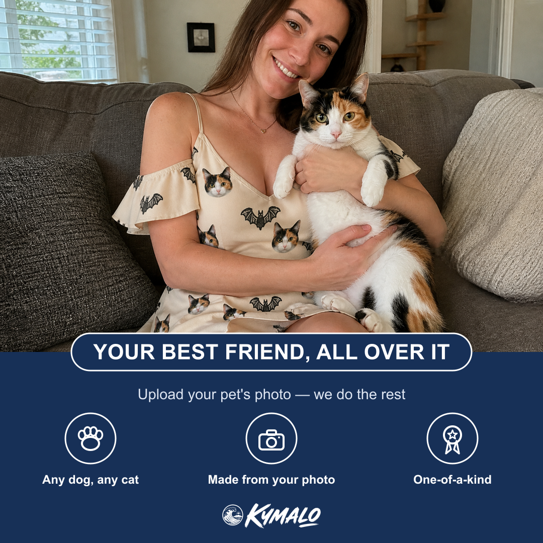 Friends in matching Women's Winged Whispers Custom Cat Face Off-Shoulder Dress — a group gift photo
