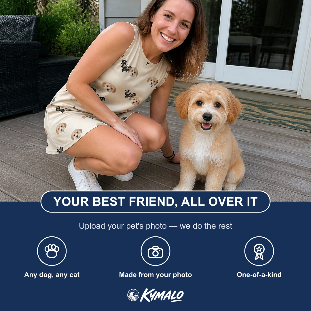 Friends in matching Women's Winged Whispers Custom Dog Face Tank Dress — a group gift photo