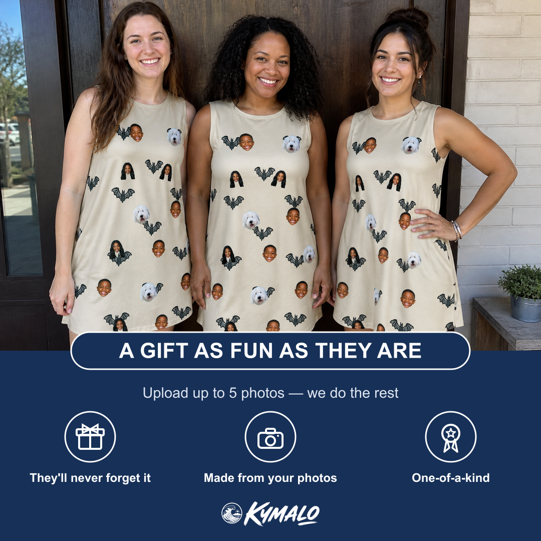 Friends in matching Women's Winged Whispers Custom Face Tank Dress — a group gift photo