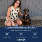 Friends in matching Women's Winged Whispers Custom Dog Face V-Neck Dress — a group gift photo