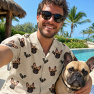 Selfie with the pet whose face is printed all over this Men's Winged Whispers Custom Dog Face Hawaiian Shirt