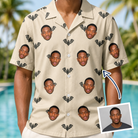 Man wearing Men's Winged Whispers Custom Face Hawaiian Shirt — custom faces printed all-over