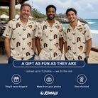 Friends in matching Men's Winged Whispers Custom Face Hawaiian Shirt — a group gift photo