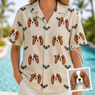 Woman wearing Women's Winged Whispers Custom Dog Face Hawaiian Shirt — custom faces printed all-over
