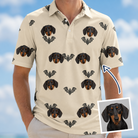 Man wearing Men's Winged Whispers Custom Dog Face Polo Shirt — custom faces printed all-over