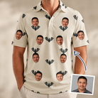 Man wearing Men's Winged Whispers Custom Face Polo Shirt — custom faces printed all-over
