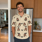 Real-life photo of someone wearing Men's Winged Whispers Custom Face Polo Shirt — custom faces printed all-over