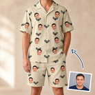 Man wearing Men's Winged Whispers Custom Face Shirt & Shorts Set — custom faces printed all-over