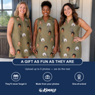 Friends in matching Women's Owloween Custom Face V-Neck Dress — a group gift photo