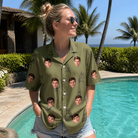 Real-life photo of someone wearing Women's Owloween Custom Face Hawaiian Shirt — custom faces printed all-over