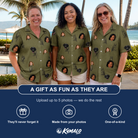 Friends in matching Women's Owloween Custom Face Hawaiian Shirt — a group gift photo