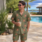 Real-life photo of someone wearing Men's Owloween Custom Face Shirt & Shorts Set — custom faces printed all-over
