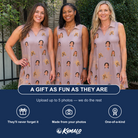 Friends in matching Women's Haunted Lattice Custom Face V-Neck Dress — a group gift photo