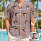 Man wearing Men's Haunted Lattice Custom Face Hawaiian Shirt — custom faces printed all-over